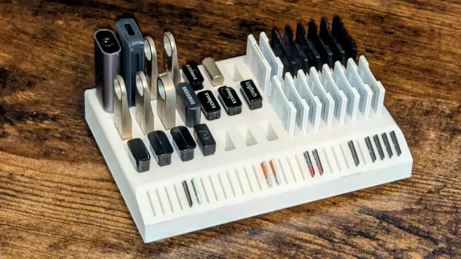 Image: 3D-printed USB, SD, and MicroSD media holder