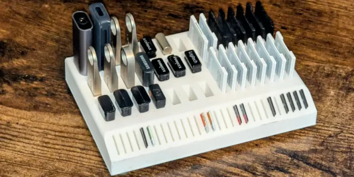 Image: 3D-printed USB, SD, and MicroSD media holder